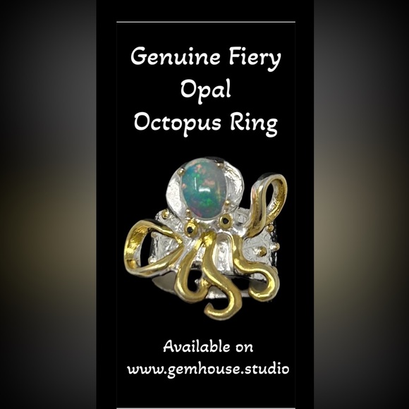Genuine Fiery Opal Octopus Ring